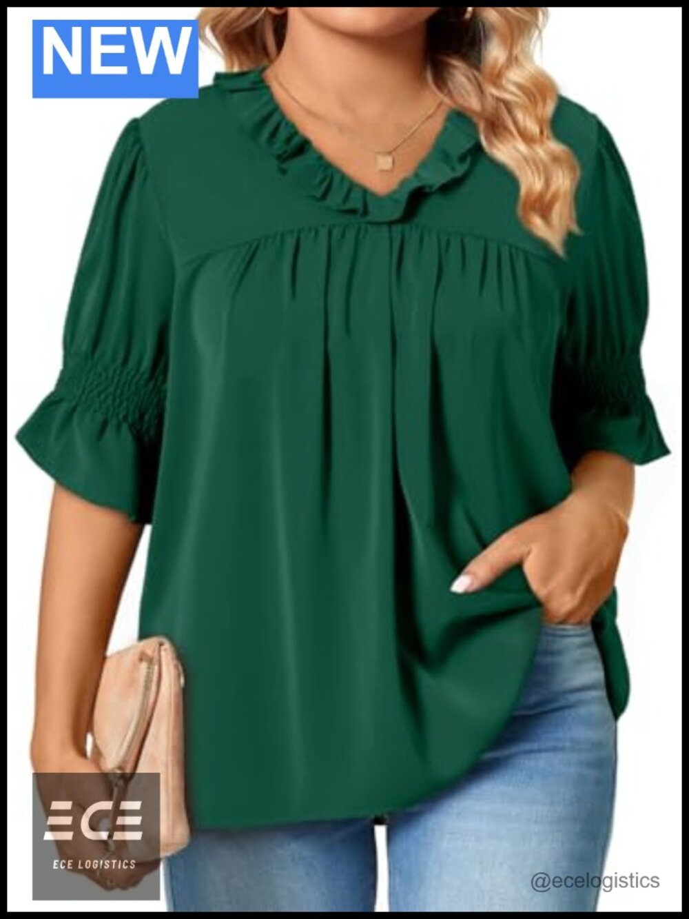 Plus Size Boho Floral Chiffon Blouse V-Neck Ruffle Sleeve Tunic
